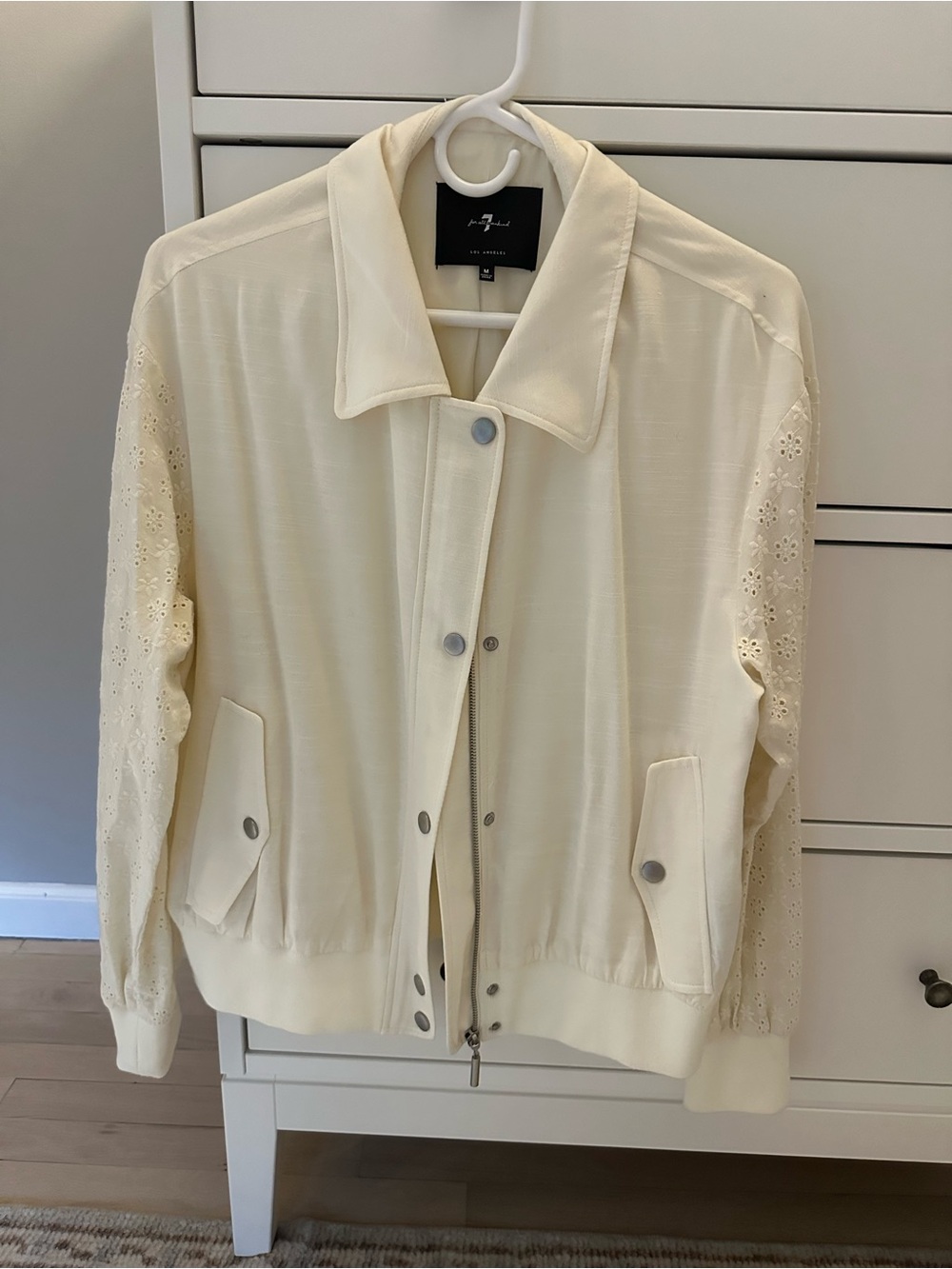 7 For All Mankind Cream Eyelet-Sleeve Bomber Jacket